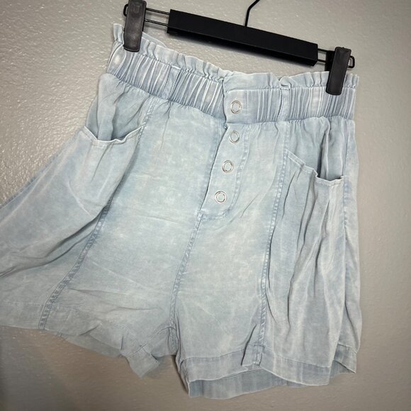 Chaser Flowy High Waist Shorts Size S Paperbag Pockets Vintage Wash Snap Close - Picture 3 of 4